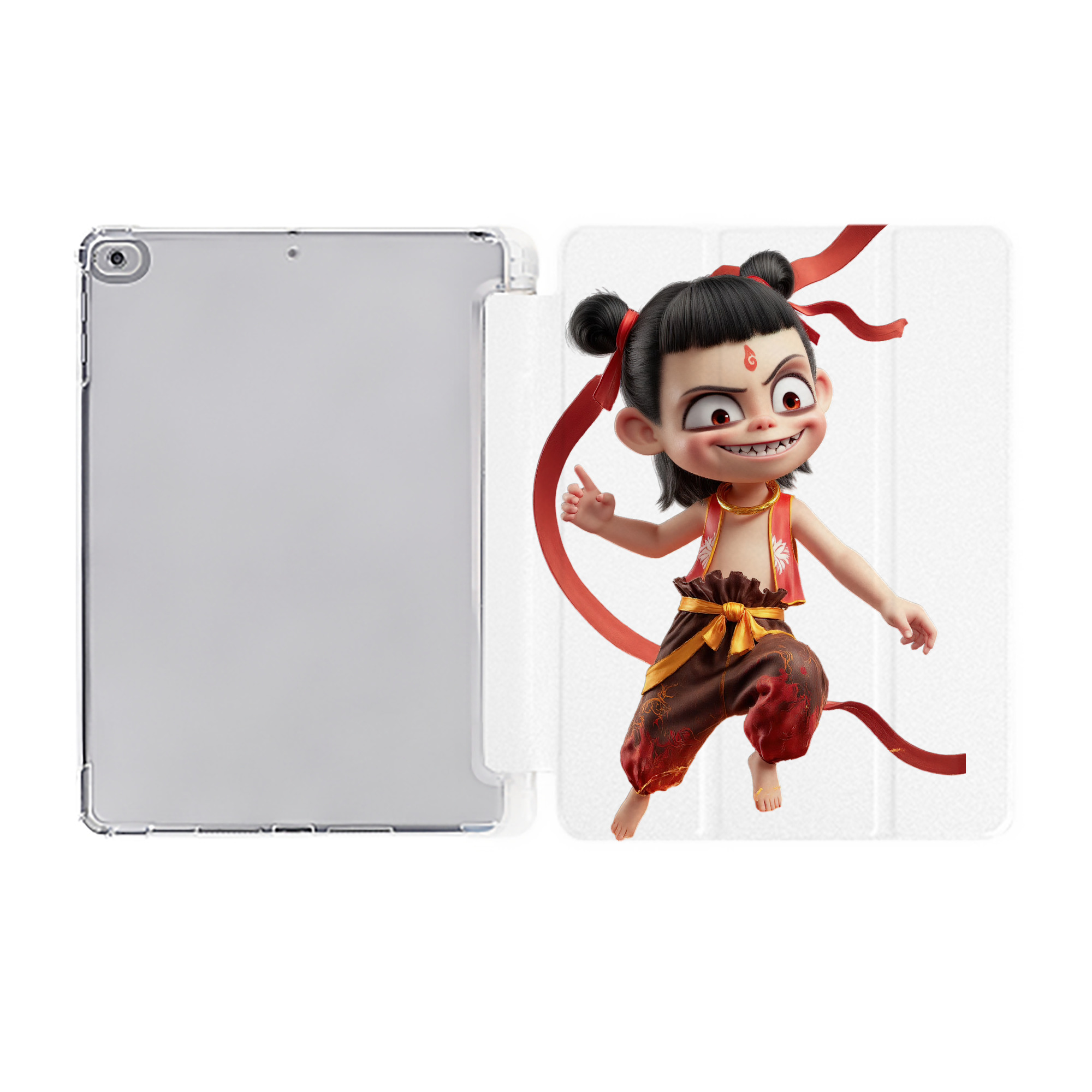 （画像用） Ne Zha 2 ナタ 魔童の大暴れ IPad ケース ペン収納付き 三つ折りスタンド PUレザー×シリコン 対応機種9.5/10.5/10.9インチ